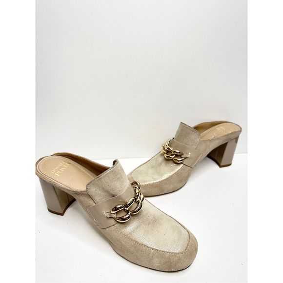 Donald Pliner Mule Womens Size 9 Tan Chained Slip On Leather Block Heel Shoes - Picture 8 of 11